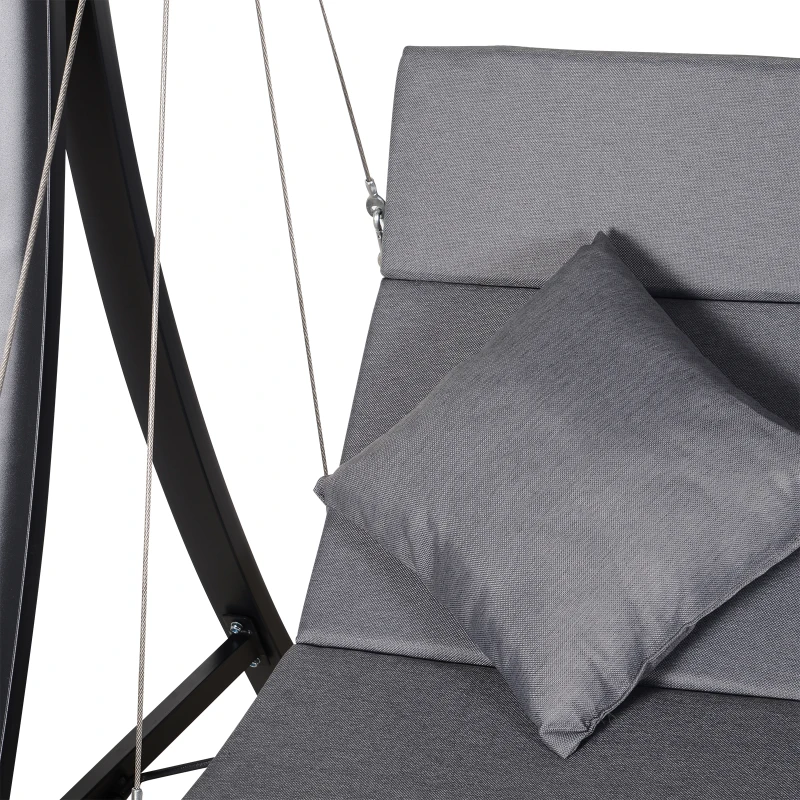 Best 3 Seater Garden Swing Seat Outdoor Swing Chairs Chaise Lounge Padded Seat Hammock Canopy Porch Patio Bench Bed Recliner Sun Lounger - Grey - Image 7