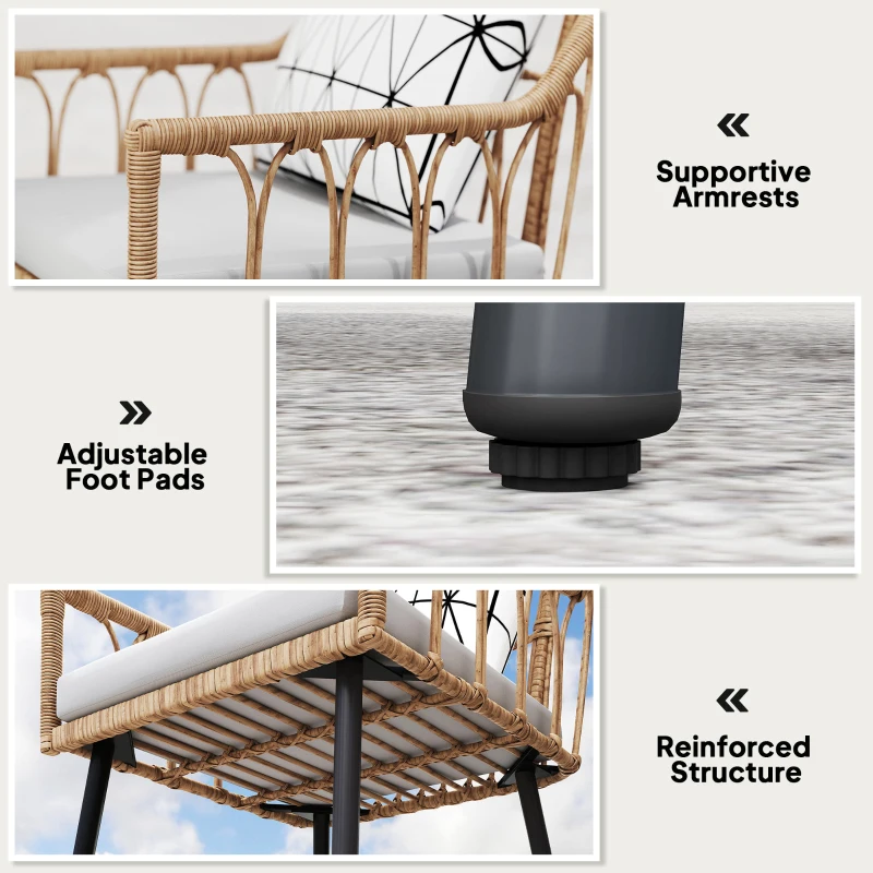 Best 5 Piece Patio Rattan Dining Set, Wicker Garden Table and Chairs w/ Removable Seat & Back Cushions, Round Tempered Glass Tabletop, Parasol Hole, Outdoor Furniture Conservatory Set, Light Brown - Image 8