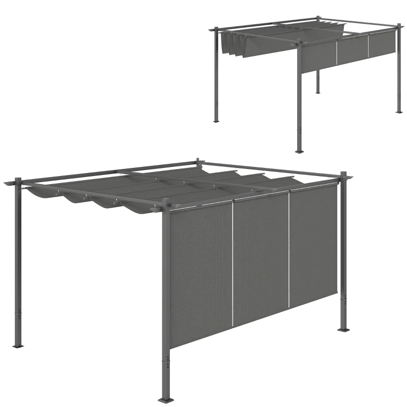 Best 3 x 4m Metal Pergola with Retractable Roof and Roller Shade, Wall-Mounted or Free Standing Garden Gazebo Canopy Pergola Kit, UPF30+ Outdoor Sun Shade Shelter, Grey