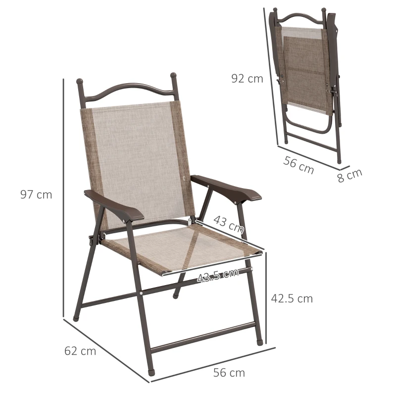 Best Set of Two Folding Garden Chairs, with Fabric Mesh Seats - Mixed Brown - Image 3