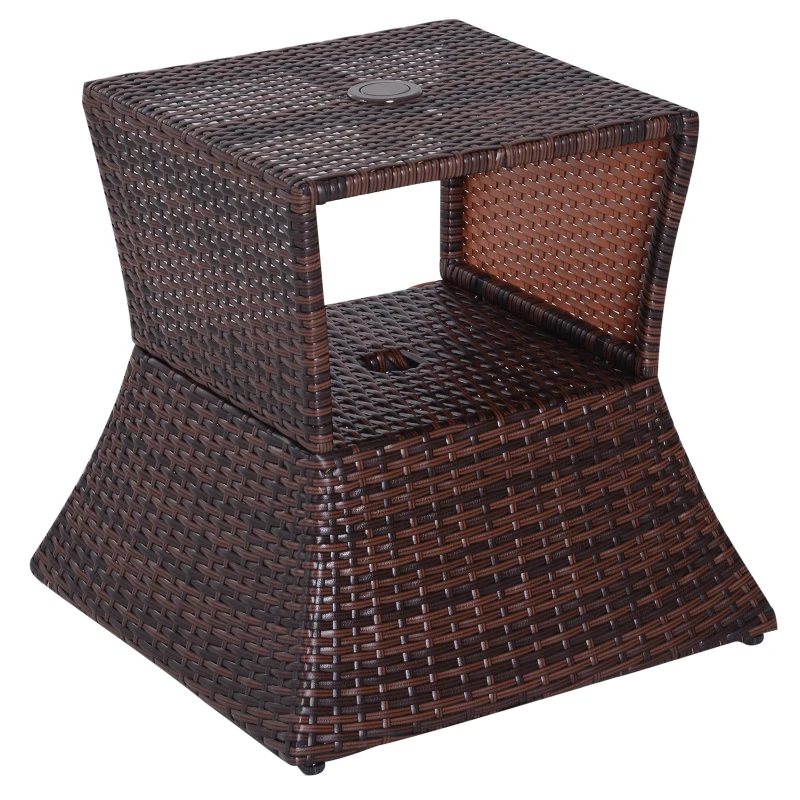 Best Rattan Outdoor Coffee Table, Wicker Garden Patio Bistro Side Table with Umbrella Hole and Storage Space for Balcony, Porch, Brown