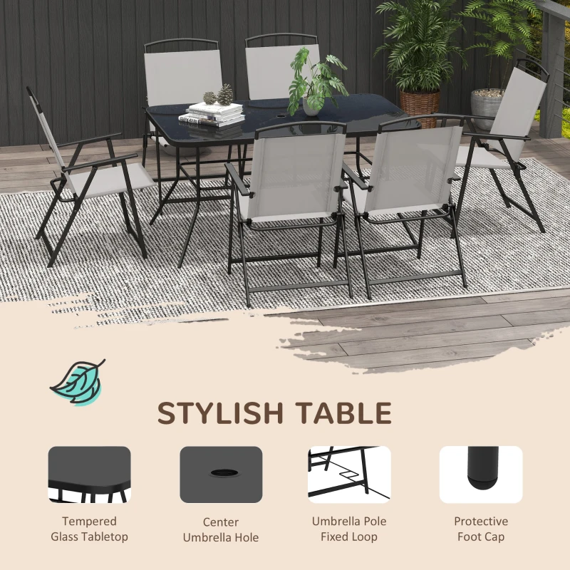 Best Seven-Piece Garden Dining Set, with Glass-Top Table and Folding Chairs - Grey - Image 4