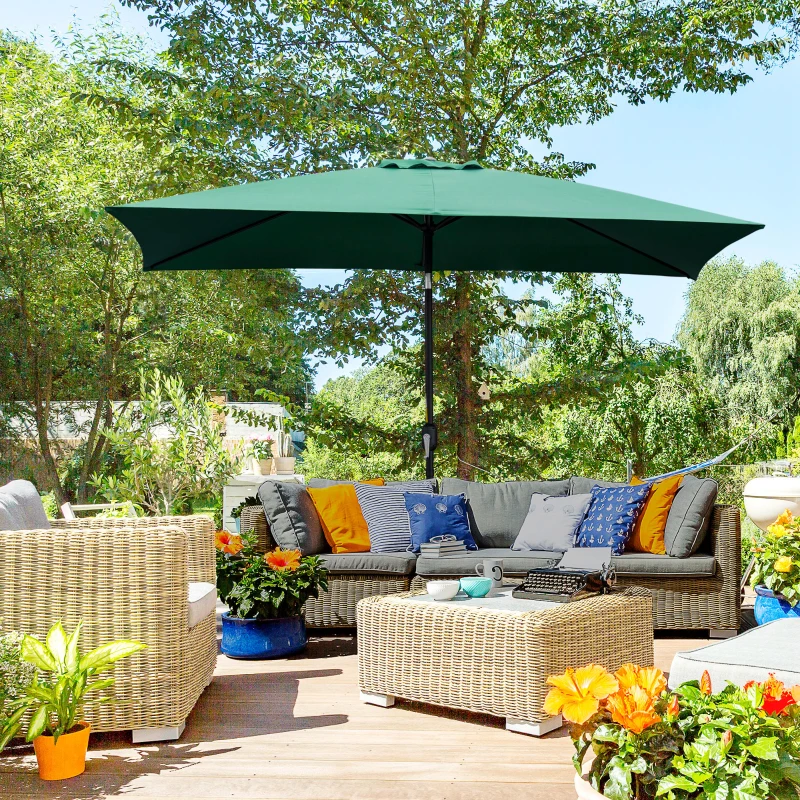 Best 3x2m Patio Parasol Garden Umbrellas Canopy with Aluminum Tilt Crank Rectangular Sun Shade Steel, Green - Image 2