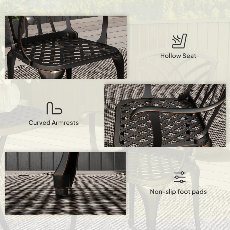Best 3 Pieces Garden Dining Set for 2, Cast Aluminium Outdoor Dining Set with 2 Armchairs and Round Dining Table with Parasol Hole, Garden Furniture Set, Bronze Tone - Image 7