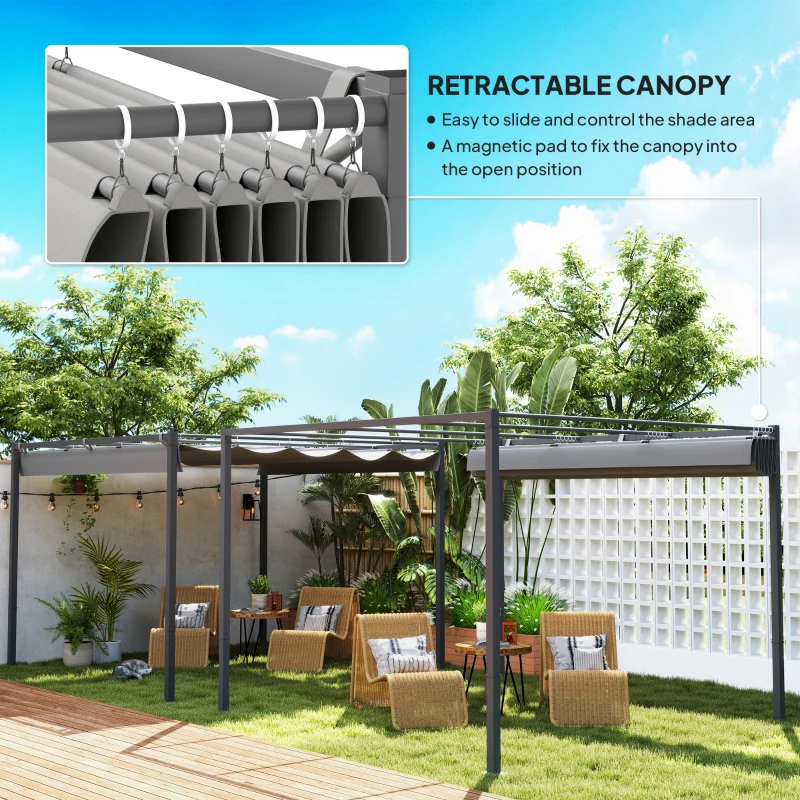 Best 3 x 3(m) Garden Pergola with Retractable Roof and Magnetic Fixture, Outdoor Gazebo Pergola Kit Sun Shade Canopy, UPF30+, Grey - Image 4