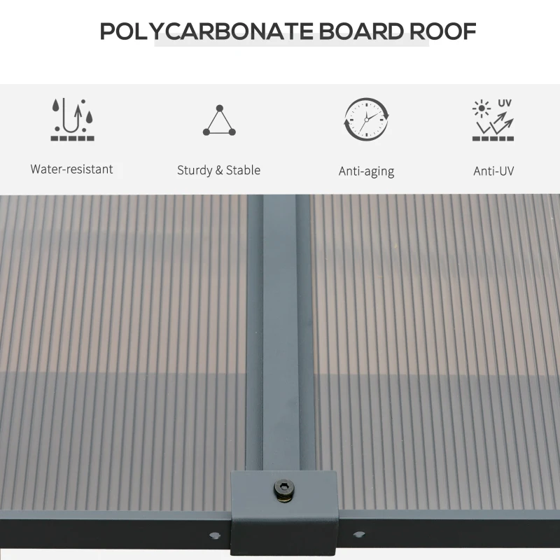 Best 4 x 3(m) Outdoor Hardtop Gazebo with Curtains, Lean to Aluminium Pergola with Polycarbonate Roof, Garden Pavilion Sun Shade Shelter, Grey - Image 4