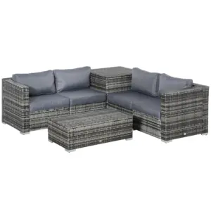 Best 6PC Rattan Corner Sofa Set Wicker 4 Seater Garden Storage Coffee Table Conversation Ottoman Outdoor Weave Furniture w/ Cushion Grey