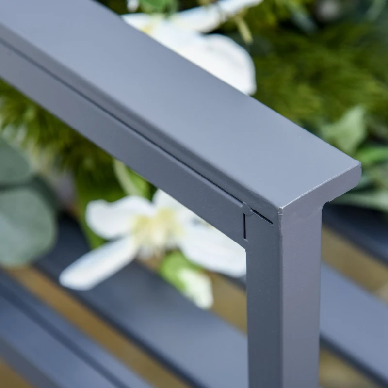 Best Steel Patio Garden Bench Loveseats for Outdoors Park Yard Slatted Design Grey - Image 8