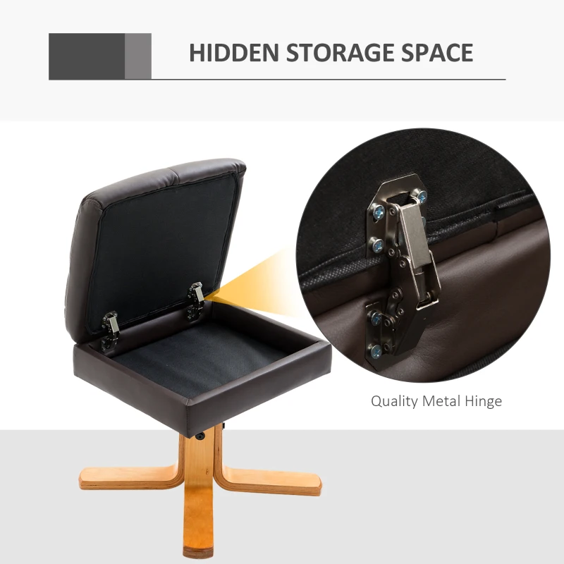 Best Recliner Armchair, Swivel Reclining Chair With Ottoman, Swivel Faux Leather Chair with Wooden Base and Storage Footstool for Living Room, Brown - Image 5