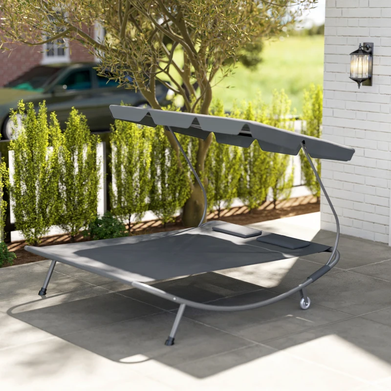 Best Double Outdoor Bed, with Canopy - Light Grey - Image 8