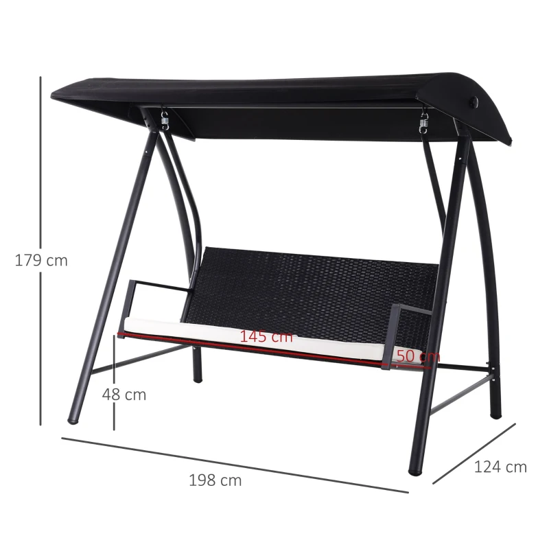 Best Rattan Garden Swing Chair 3-Seater Black - Image 3