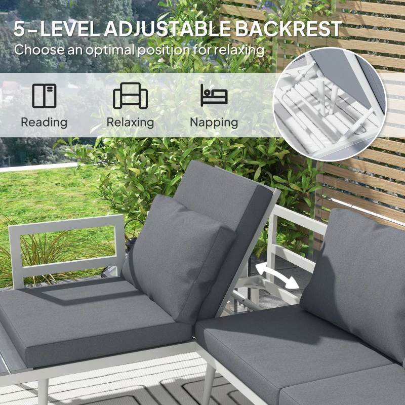 Best 3 Piece Garden Furniture Set with 5-Level Adjustable Lounger, L Shaped Garden Corner Sofa with Cushions, Mesh Seat, Slatted Wood-Grain Table, Outdoor Furniture Set for Conservatory, Grey - Image 5