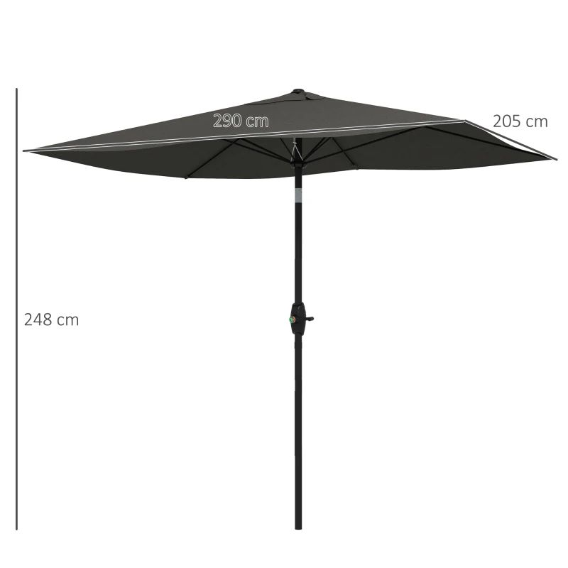 Best 2 x 3(m) Garden Parasol Umbrella, Rectangular Outdoor Market Umbrella Sun Shade with Crank & Push Button Tilt, 6 Ribs, Aluminium Pole, Dark Grey - Image 3