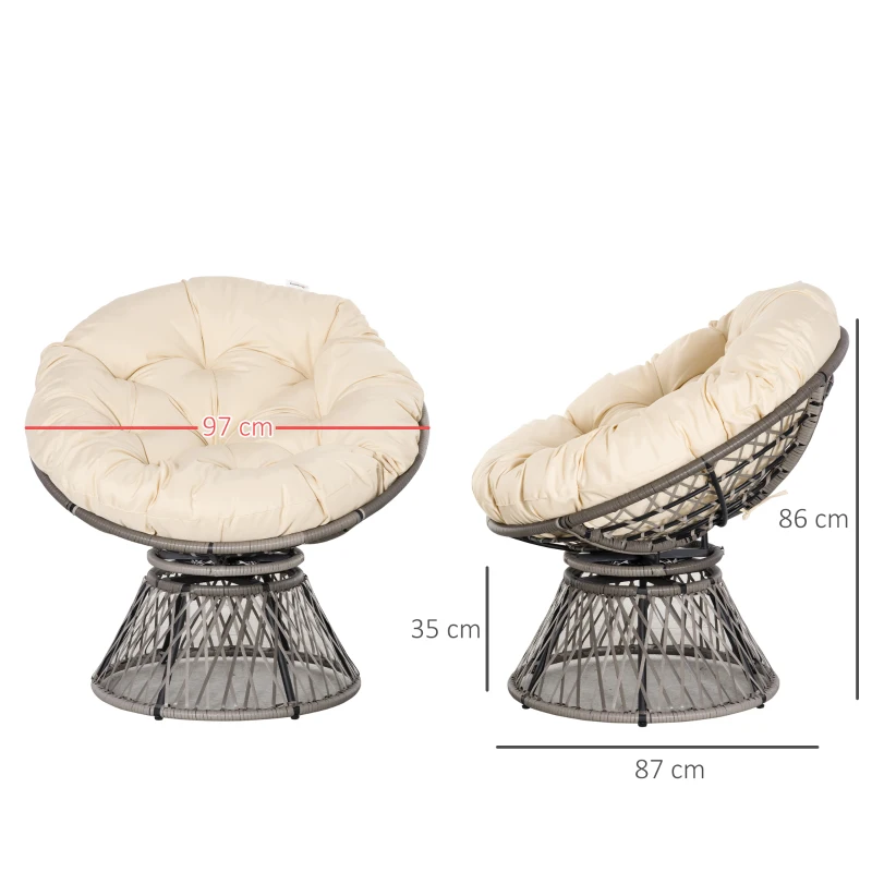 Best 360° Swivel Rattan Moon Bowl Chair Round Lounge Garden Wicker Basket Seat with Padded Cushion Oversized for Outdoor Indoor, Beige - Image 3