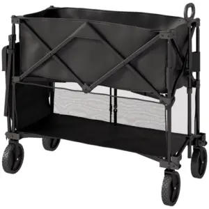Best Double Decker Folding Trolley on Wheels, 200KG & 350L Capacity Collapsible Wagon Festival Trolley Cart with 134cm Extended for Camping Sports Shopping Garden and Beach, Black