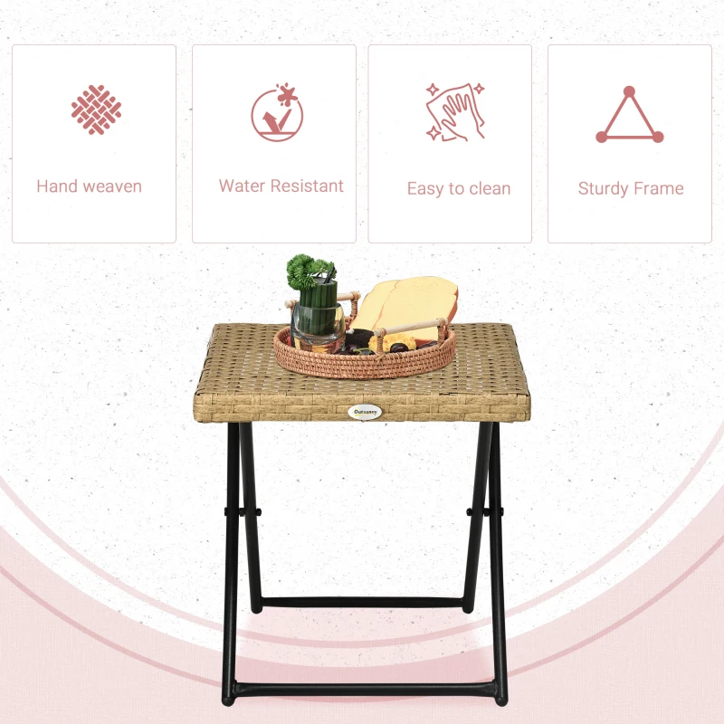 Best Garden Small Folding Square Rattan Coffee Table Bistro Balcony Outdoor Wicker Weave Side Table 40Hx40Lx40Wcm, Natural - Image 5