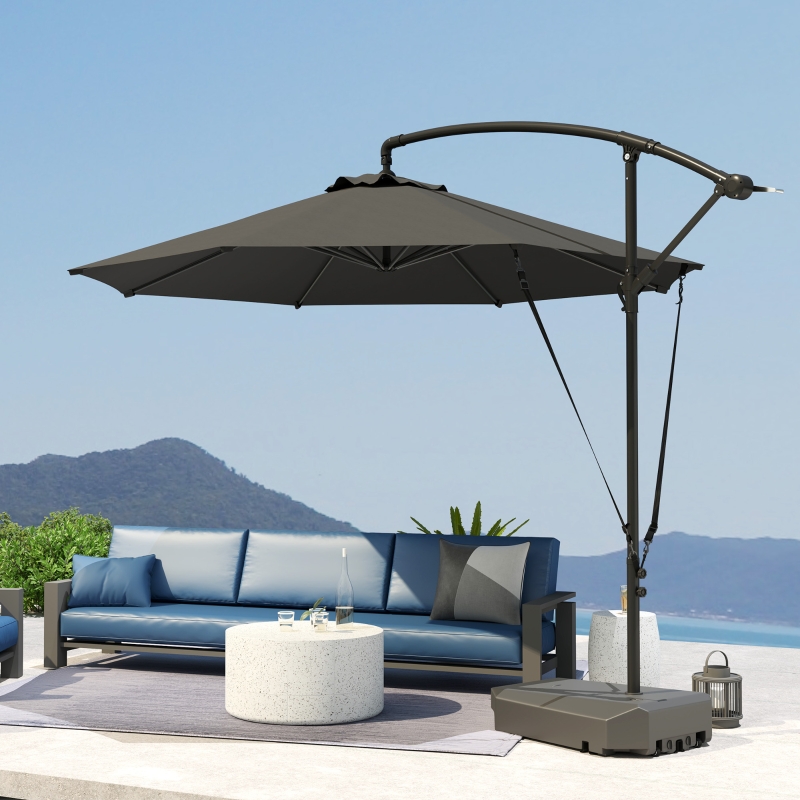 Best 3(m) Garden Cantilever Parasol with Fillable Base, Wind Protection Strap, Cover, Round Banana Hanging Umbrella with Crank Handle and Tilt, Patio Umbrella for Outdoor Sun Shade, UPF50+, Grey - Image 10