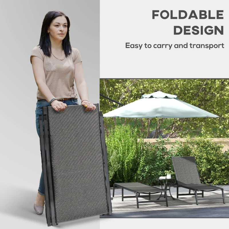 Best Foldable Outdoor PE Rattan Sun Lounger Set of 2, Patio Wicker Recliners Lounge Chair w/ 5-Level Adjustable Backrest, for Poolside, Garden, Grey - Image 6