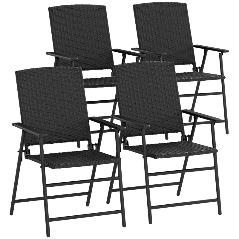 Best Set of Four Folding Rattan Seat Chairs - Black - Image 11