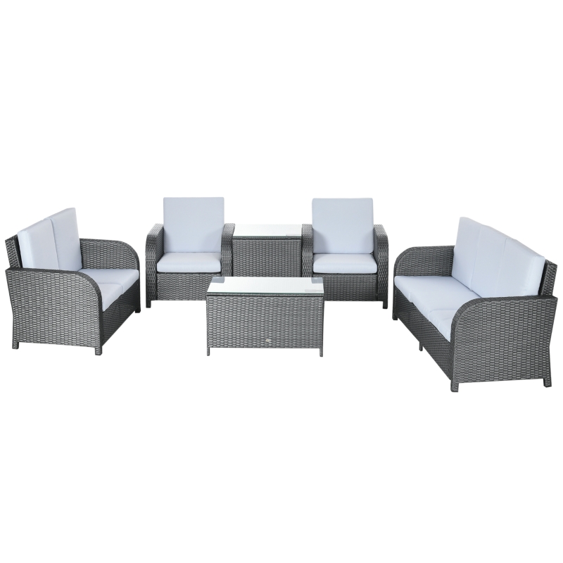 Best 7 Seater Outdoor Rattan Garden Furniture Sets with Wicker Sofa, Reclining Armchair and Glass Table, 181x75x81cm, Grey - Image 11