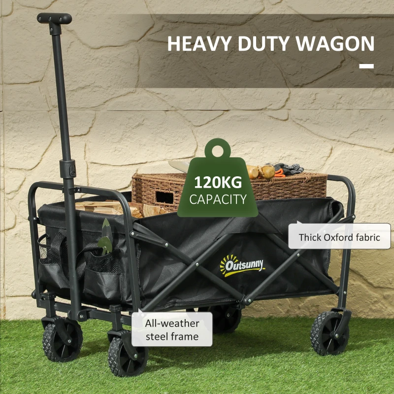 Best 62L Festival Trolley on Wheels, Garden Folding Trolley Cart, 120kg Heavy Duty Collapsible Folding Wagon with Adjustable Handle and Carrying Bag for Beach, Camping, Festival, Black - Image 5