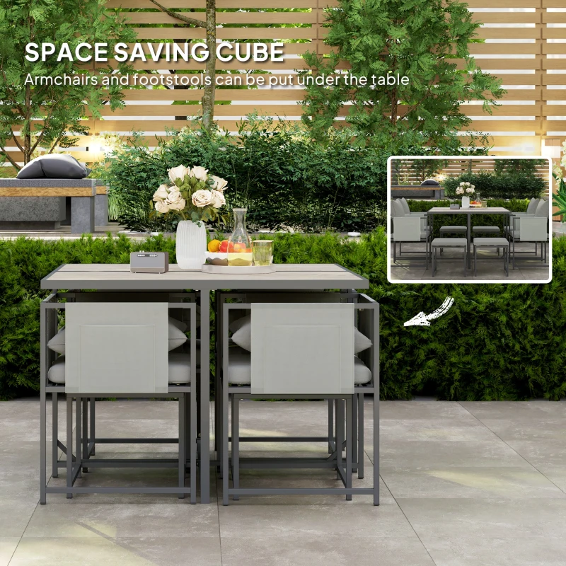 Best Nine-Piece Steel Frame Garden Dining Set - Grey - Image 4