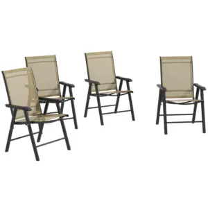 Best Set of 4 Foldable Metal Garden Chairs Outdoor Patio Park Dining Seat Furniture Light Brown