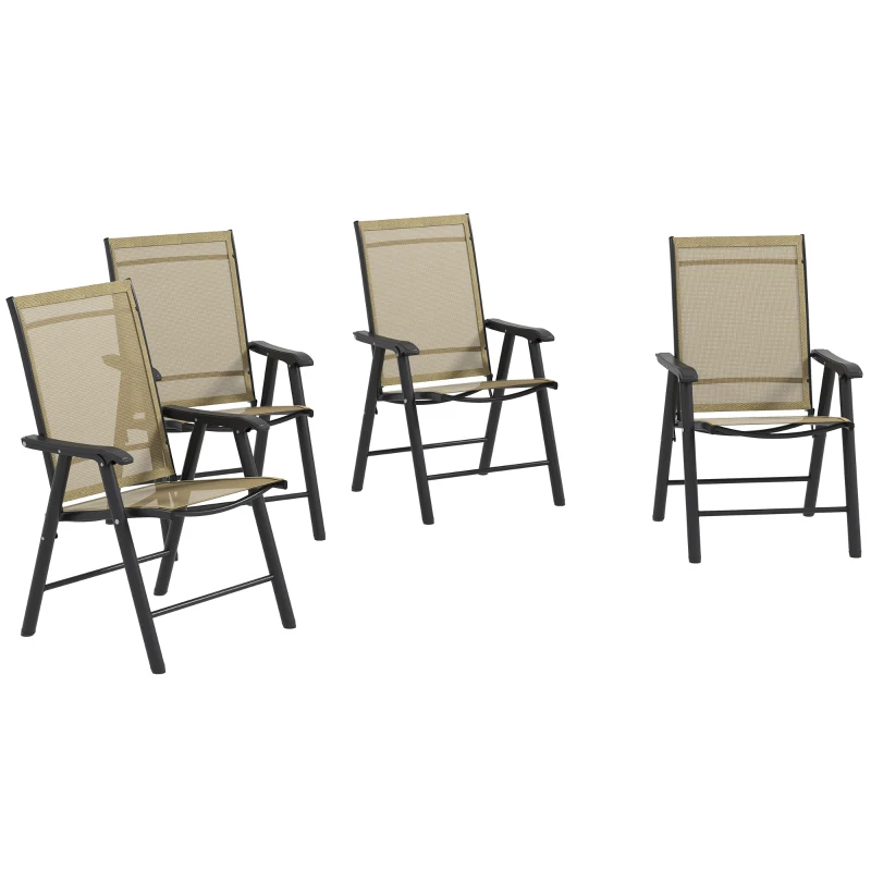 Best Set of 4 Foldable Metal Garden Chairs Outdoor Patio Park Dining Seat Furniture Light Brown