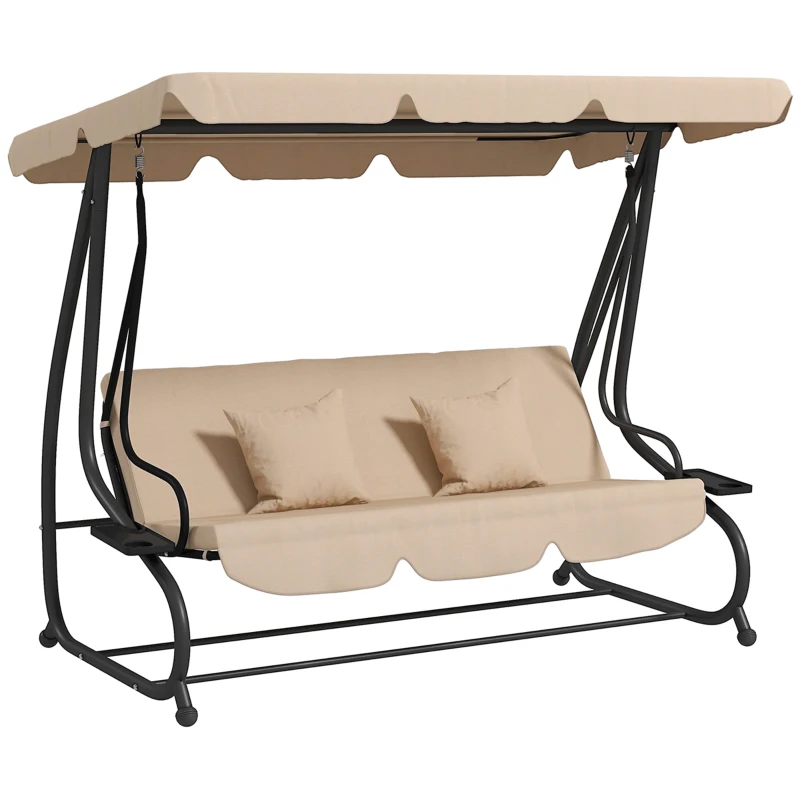 Best Three-Person garden Swing Chair, with Adjustable Canopy - Light Brown