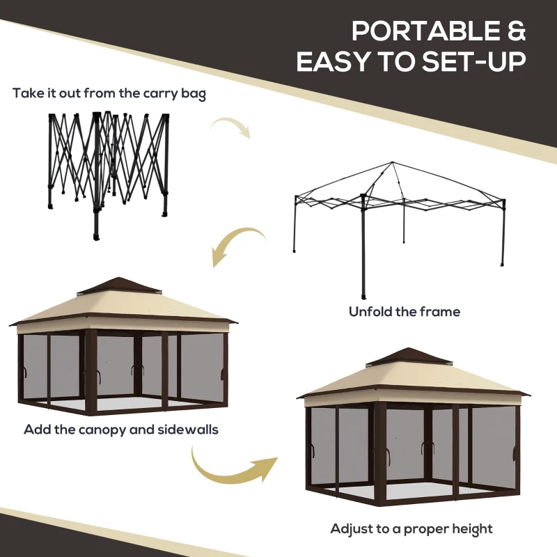 Best 3 x 3(m) Pop Up Gazebo, Height Adjustable Instant Event Shelter with Netting and Carrying Bag, Beige - Image 4
