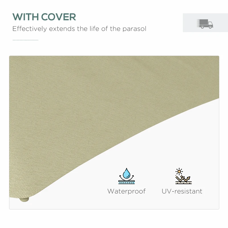 Best 3(m) Garden Parasol Cantilever Umbrella with Solar LED, Cross Base and Waterproof Cover, Beige - Image 7