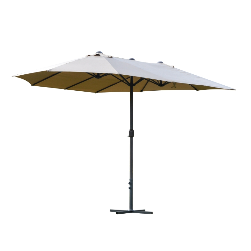 Best 4.6M Sun Umbrella Canopy Double-sided Crank Sun Shade w/ Cross Base Khaki - Image 15