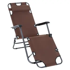 Best 2 in 1 Sun Lounger Folding Reclining Chair Garden Outdoor Camping Adjustable Back with Pillow, Brown