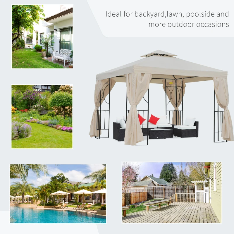 Best 3 x 3 m Garden Gazebo Double Roof Marquee Patio Wedding Party Tent Canopy Shelter with Sidewalls, (Beige) - Image 7