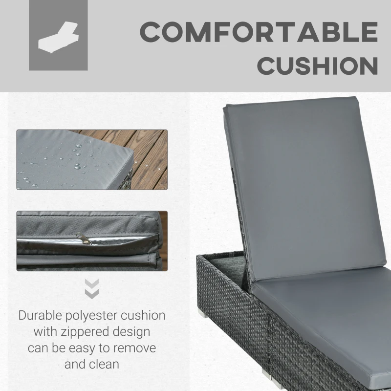 Best PE Rattan Sun Loungers set of 2 with Cushion, Outdoor 2 Pieces Garden Sunbed Furniture with 5-Level Recliner Backrest, Reclining Patio Wicker Bed Chair, Grey - Image 5