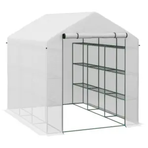 Best 8 x 6ft Walk-In Greenhouse, with Shelves - White