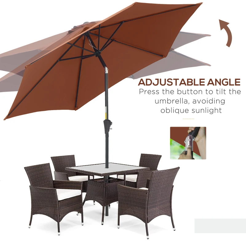 Best 2.6M Garden Parasol Umbrella with Tilt and Crank, Outdoor Sun Parasol Sunshade Shelter with Aluminium Frame, Coffee - Image 5