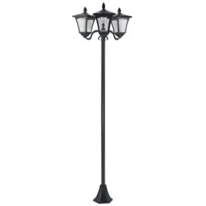 Best 1.8m Traditional Victorian Style 3 Way Head Outdoor Garden Solar Post Lamp Sensor Dimmable LED Lantern Bollard Pathway IP44  Black