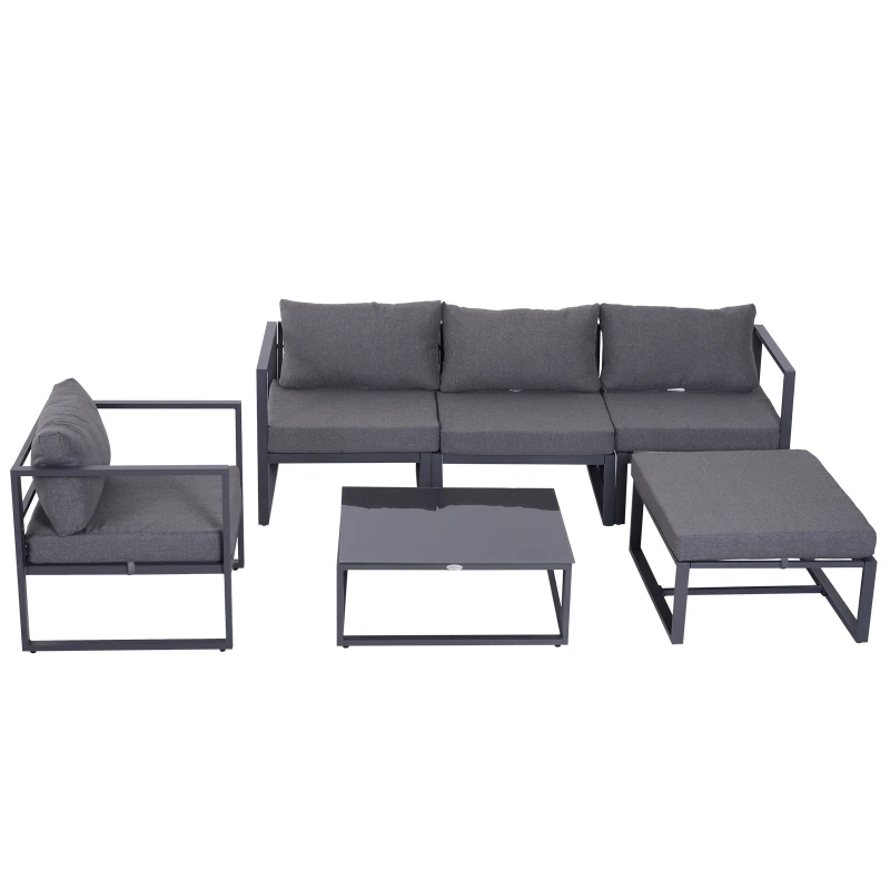 Best 6 PCs Outdoor Indoor Sectional Sofa Set Thick Padded Cushions Aluminium Frame 5 Seaters 1 Coffee Table Footrest Grey - Image 8