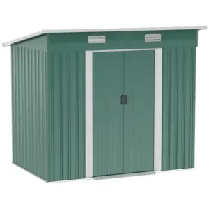 Best 7 x 4ft Outdoor Storage Shed with Foundation Kit, Lean to Metal Garden Shed for Log, Rubbish Bin, Tool, Lawnmower, Bike, Patio and Lawn Use, Green