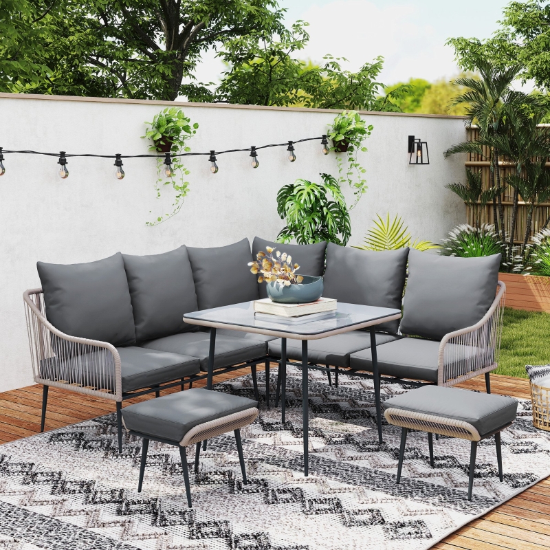 Best Six-Piece Rattan Strong Garden Sofa Set - Brown/Grey - Image 10