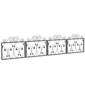 Best Set of Four 57cm Leaf Scroll Metal Fence Panels - Black