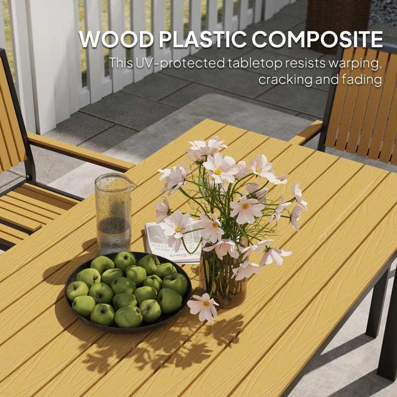 Best 6 Seater Garden Dining Set with Stackable Chairs, Aluminium Frame, Rectangular Plastic Top, Garden Furniture Set, Outdoor Dining Table and Chairs for Patio, Balcony, Poolside, Nature Wood - Image 6