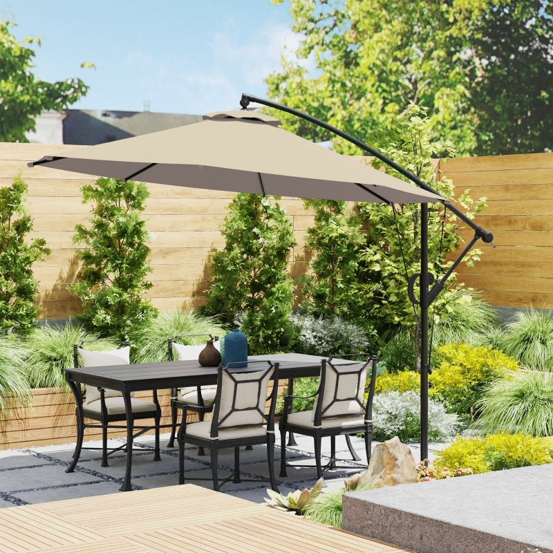Best 3(m) Garden Cantilever Parasol with Cover and Wind Protection Strap, Round Overhanging Umbrella with Crank Handle and Tilt, Banana Patio Umbrella for Outdoor Sun Shade, UPF50+, Khaki - Image 10