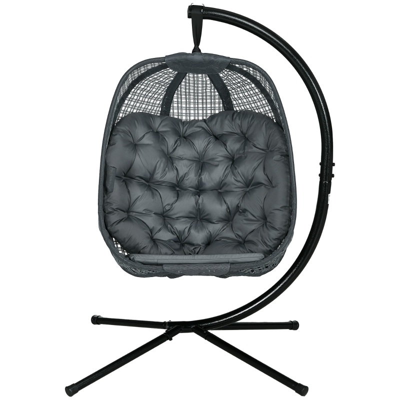 Best Outdoor Swing Chair with Thick Padded Cushion, Patio Hanging Chair with Metal Stand, Egg Chair with Foldable Basket, Cup Holder, for Indoor and Outdoor, Dark Grey - Image 11