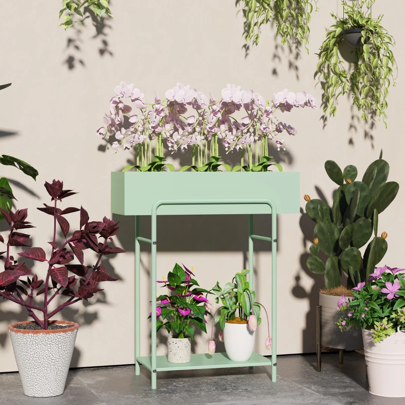 Best 2 Tier Plant Stand, Metal Plant Rack Shelf with Drain Holes, Floor-standing Flower Pot Stand for Indoor Outdoor Garden Patio Balcony Living Room, Green - Image 2