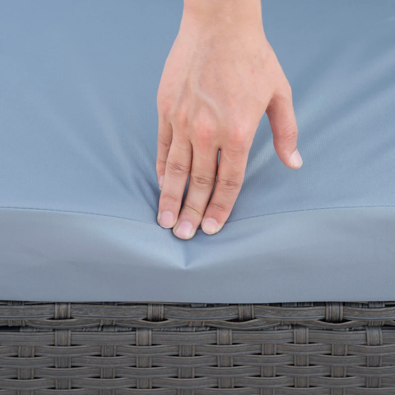 Best 9-Seater Garden Rattan Furniture 10 Pcs Rattan Corner Dining Sofa Set, Grey/Dusty Blue Cushion - Image 7