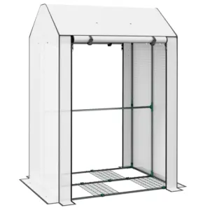 Best Mini Greenhouse with 4 Wire Shelves, Portable Tomato Greenhouse, Upgraded Garden Grow House for Plants with Roll Up Door and Vents, 100 x 80 x 150cm, White