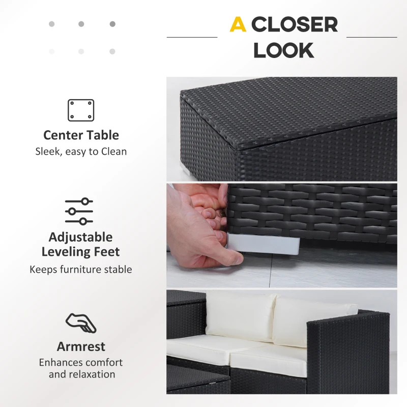 Best 6 Pieces Rattan Garden Furniture Set, 4 Seater Wicker Garden Corner Sofa Set with 2 Storage Tables and Loveseats, Outdoor Conversation Furniture with Cushions for Conservatory, Patio, Black - Image 7