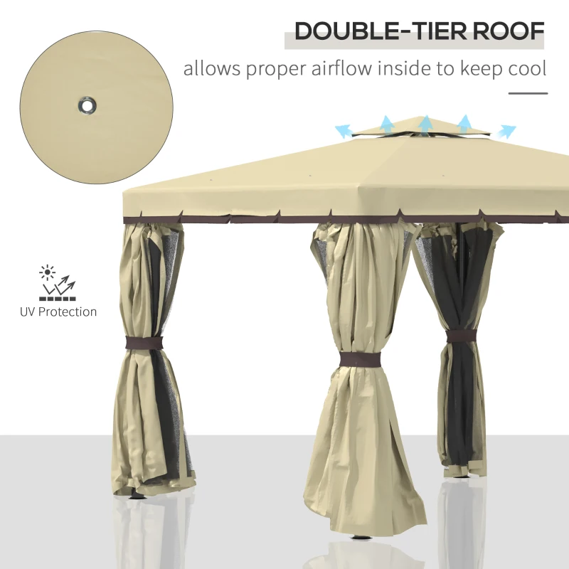 Best 3 x 3(m) Patio Gazebo Canopy Garden Pavilion Tent Shelter with 2 Tier Water Repellent Roof, Mosquito Netting and Curtains, Aluminium Frame, Beige - Image 4